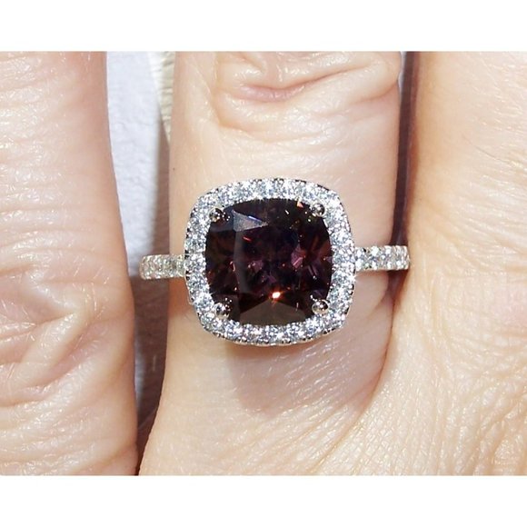 Jewelry - 925 STERLING SILVER Cushion Cut Chocolate CZ Halo Ring